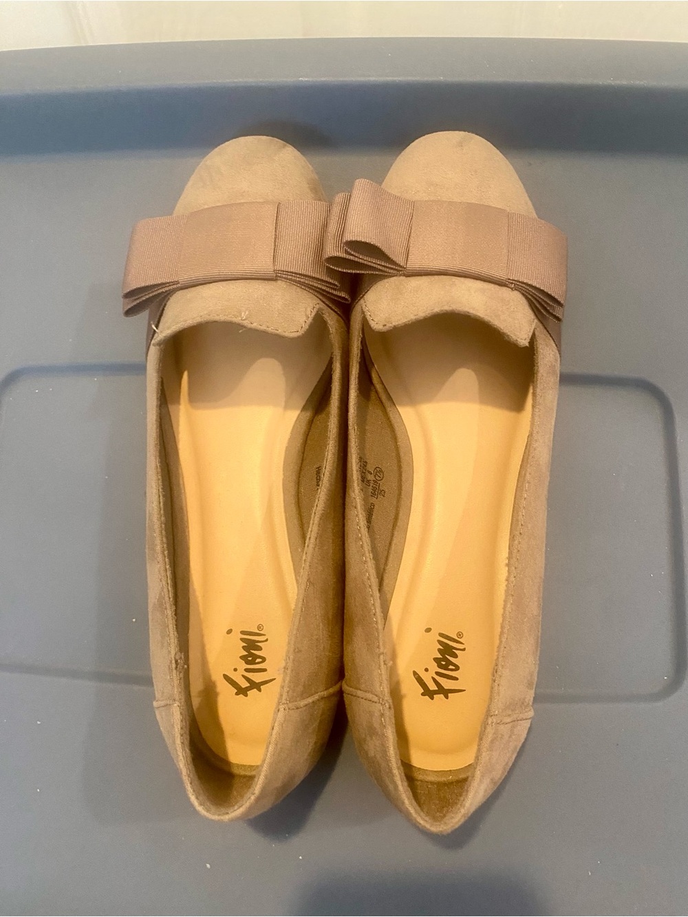 FIONI Clothing Taupe Bow Suede Ballet Flats